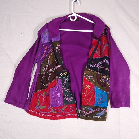 Rising Tide Purple Patchwork Embroidered Zip Up Jacket Hoodie Womens 1X Boho - Picture 4 of 13